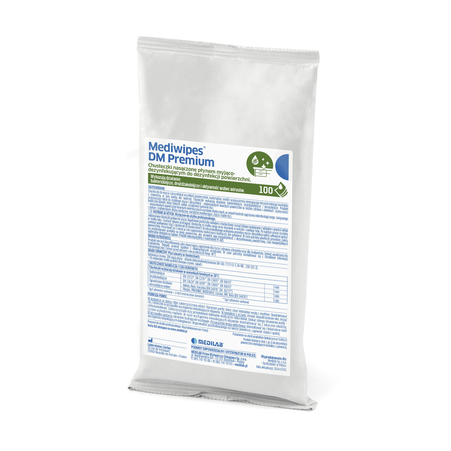 Chusteczki do dezynfekcji powierzchni Mediwipes DM